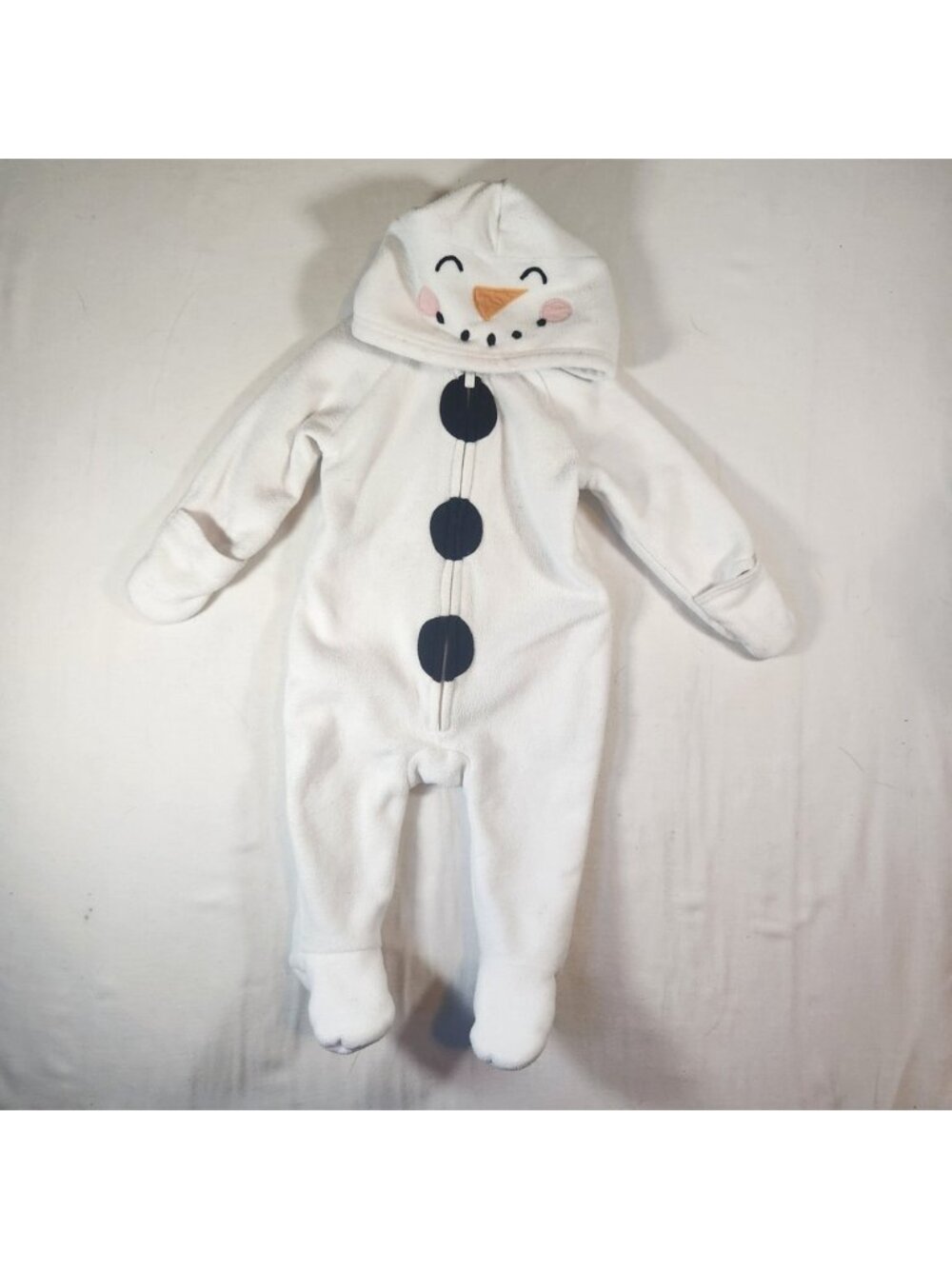 Old Navy Baby Snowman Fleece Bunting One-Piece Hooded Sleeper White 6-12M